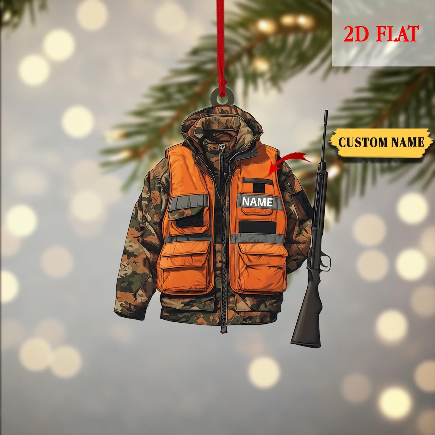 Personalized Hunting 2D Flat Acrylic Ornament, Gift for Deer Hunting Lovers, Hunter Christmas Ornament, Custom Hunting Ornament, Hunter Gift
