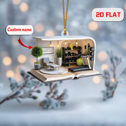 Personalized Fitness Ornament Custom Name, Acrylic Christmas Decoration, Home Gym Book Nook Ornament Gift for Bodybuilder Trainer Men Women