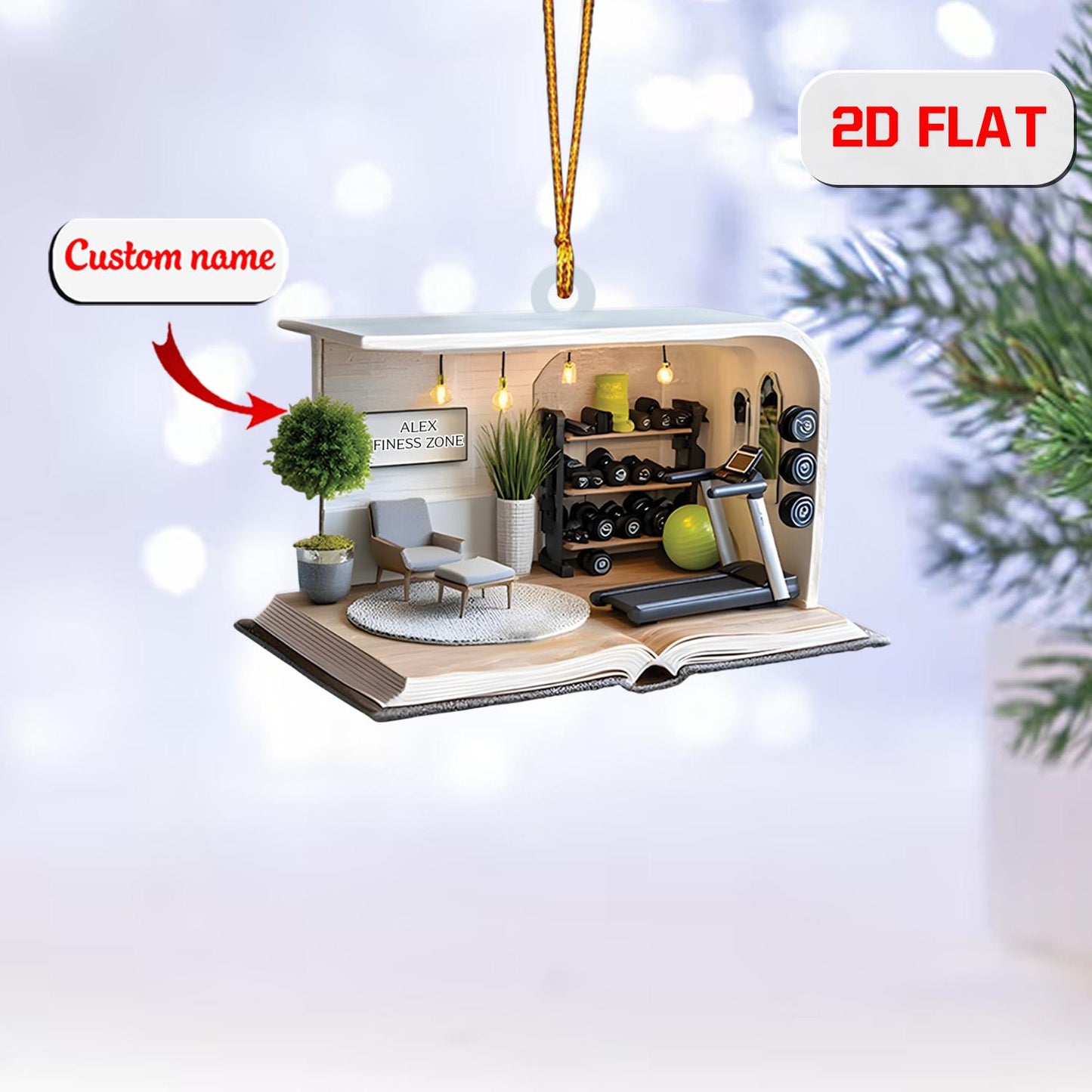 Personalized Fitness Ornament Custom Name, Acrylic Christmas Decoration, Home Gym Book Nook Ornament Gift for Bodybuilder Trainer Men Women