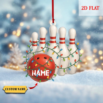 Personalized Name Bowling Ball & Pins 2D Flat Acrylic Ornament, Bowling Strike Ornament, Christmas Gift For Bowling Player, Bowling Decor