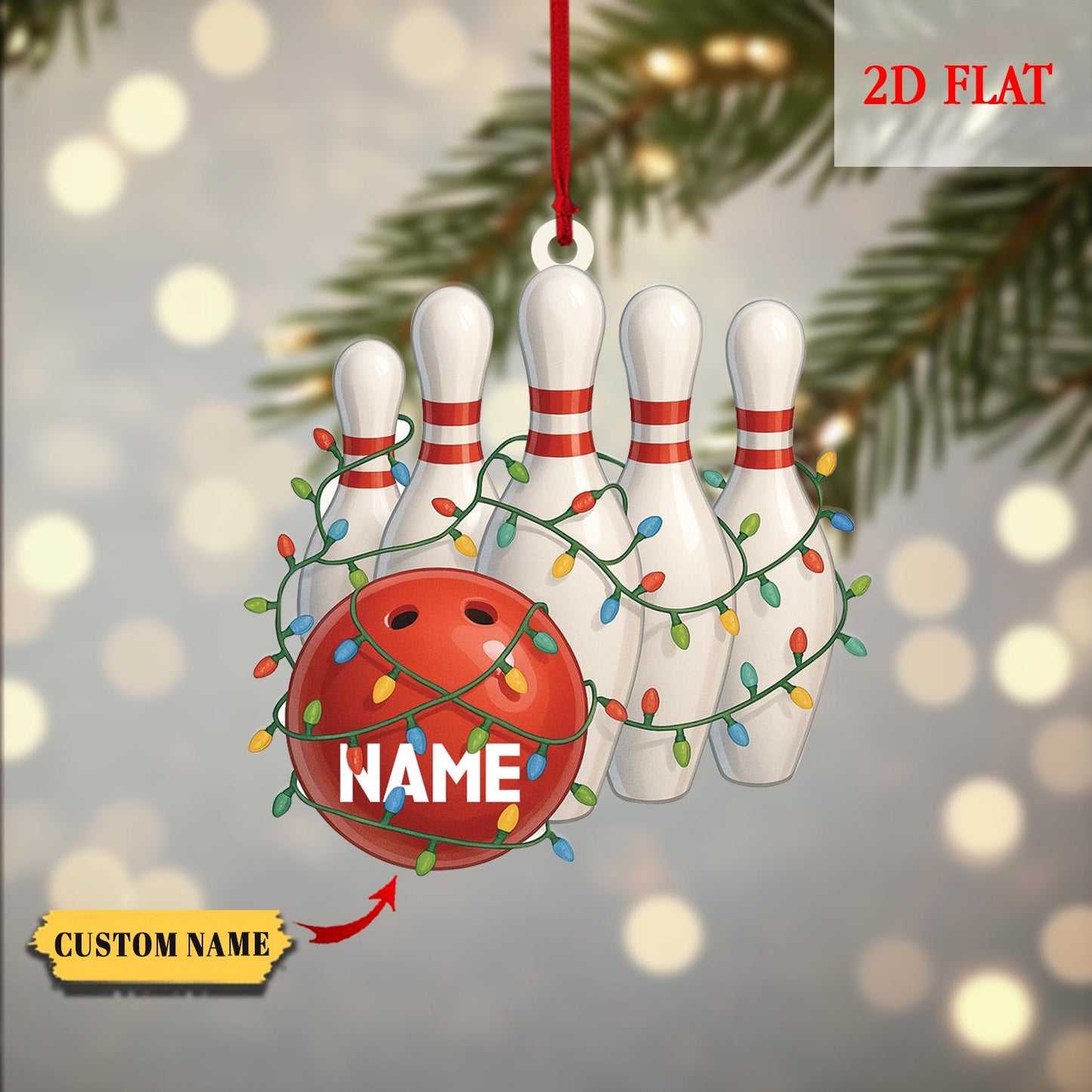Personalized Name Bowling Ball & Pins 2D Flat Acrylic Ornament, Bowling Strike Ornament, Christmas Gift For Bowling Player, Bowling Decor