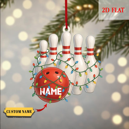 Personalized Name Bowling Ball & Pins 2D Flat Acrylic Ornament, Bowling Strike Ornament, Christmas Gift For Bowling Player, Bowling Decor