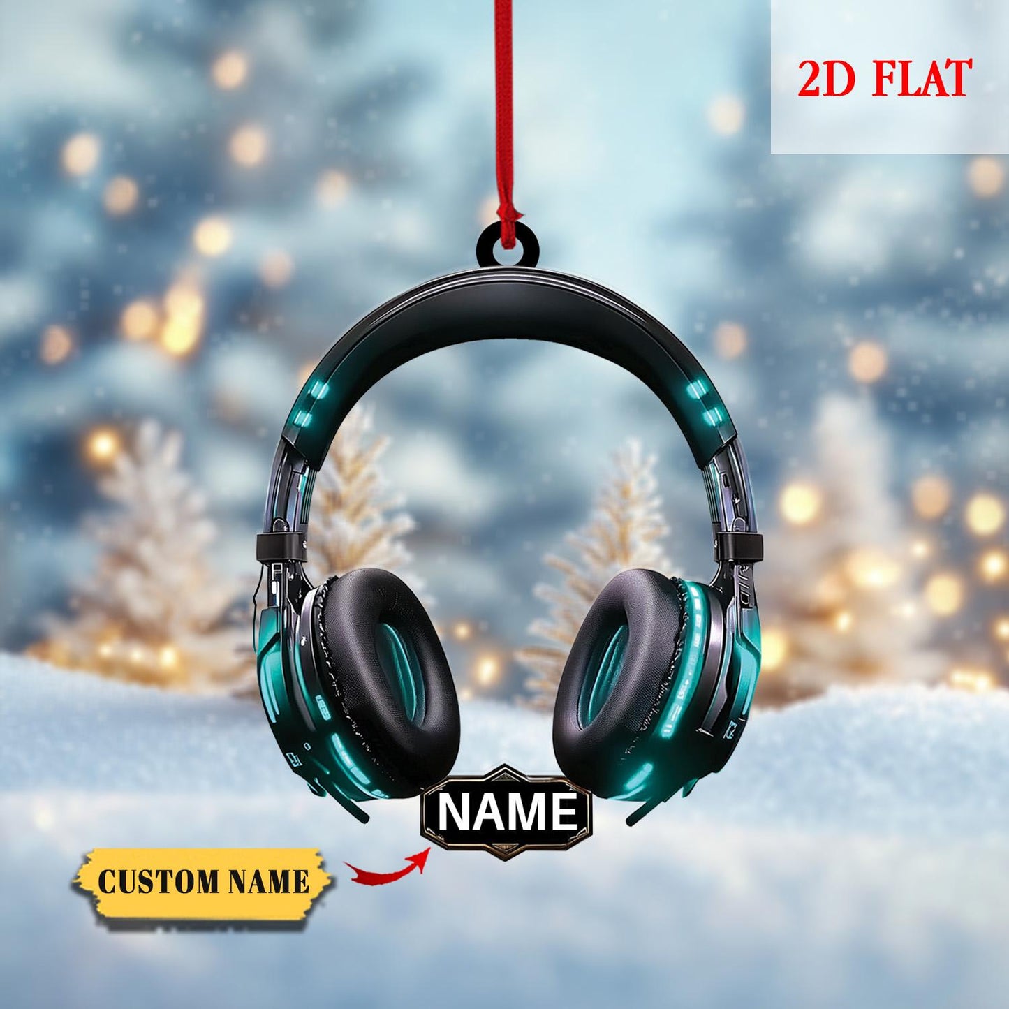 Personalized Head Phones Christmas Light Shape 2D Flat Acrylic Ornament, Gaming Head Phones Light Christmas Ornament, Gamer Ornament