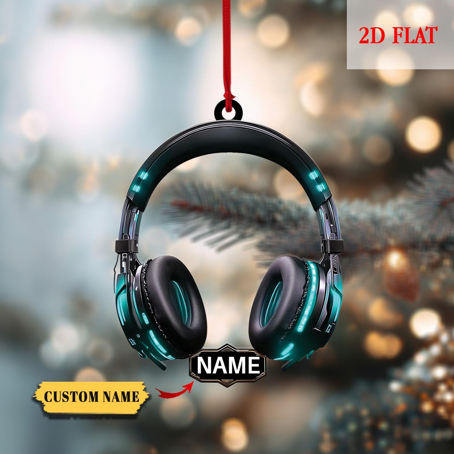 Personalized Head Phones Christmas Light Shape 2D Flat Acrylic Ornament, Gaming Head Phones Light Christmas Ornament, Gamer Ornament