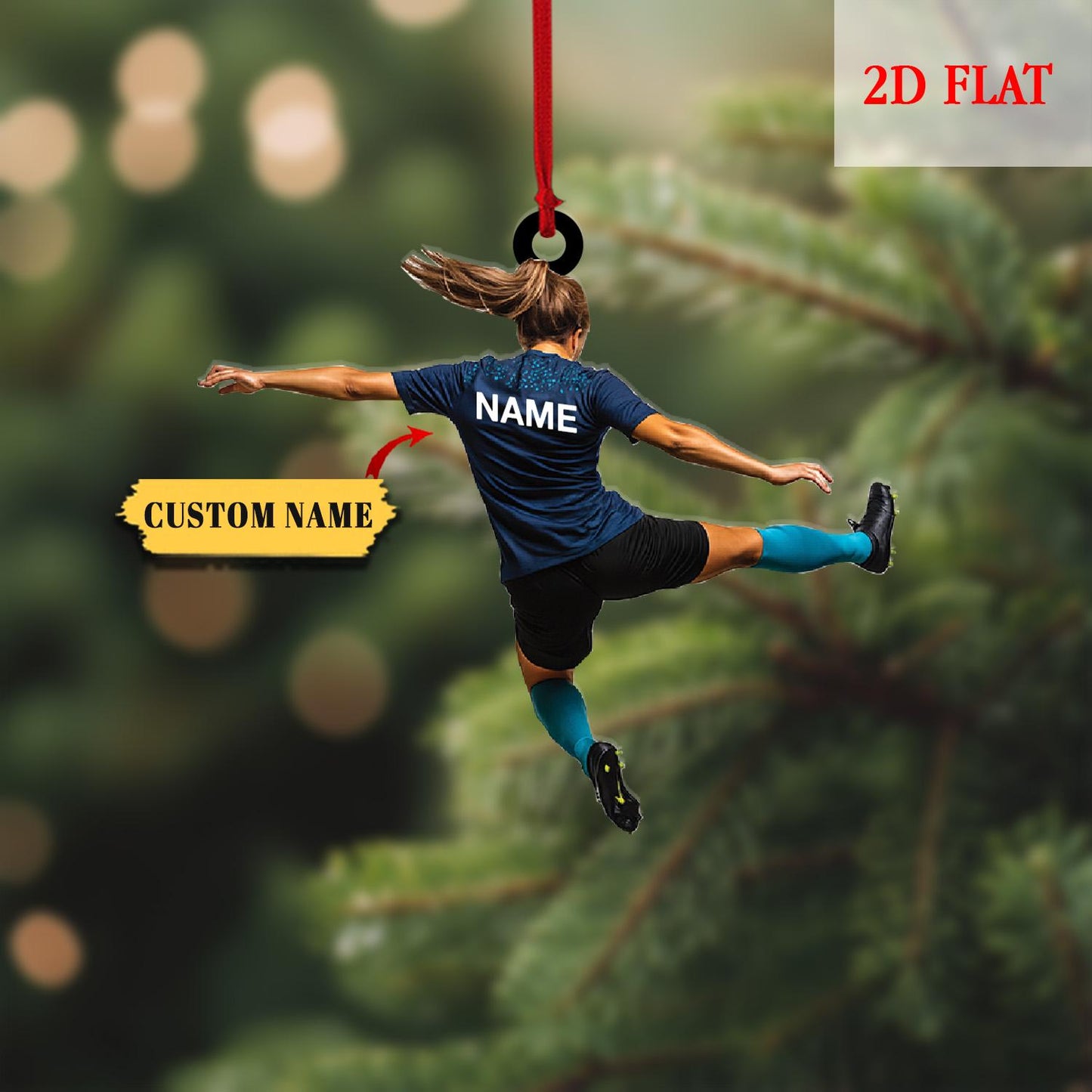 Personalized Soccer Girl Player Christmas 2D Flat Acrylic Ornament, Sport Christmas Ornament, Gift For Soccer Player, Soccer Ornament Decor