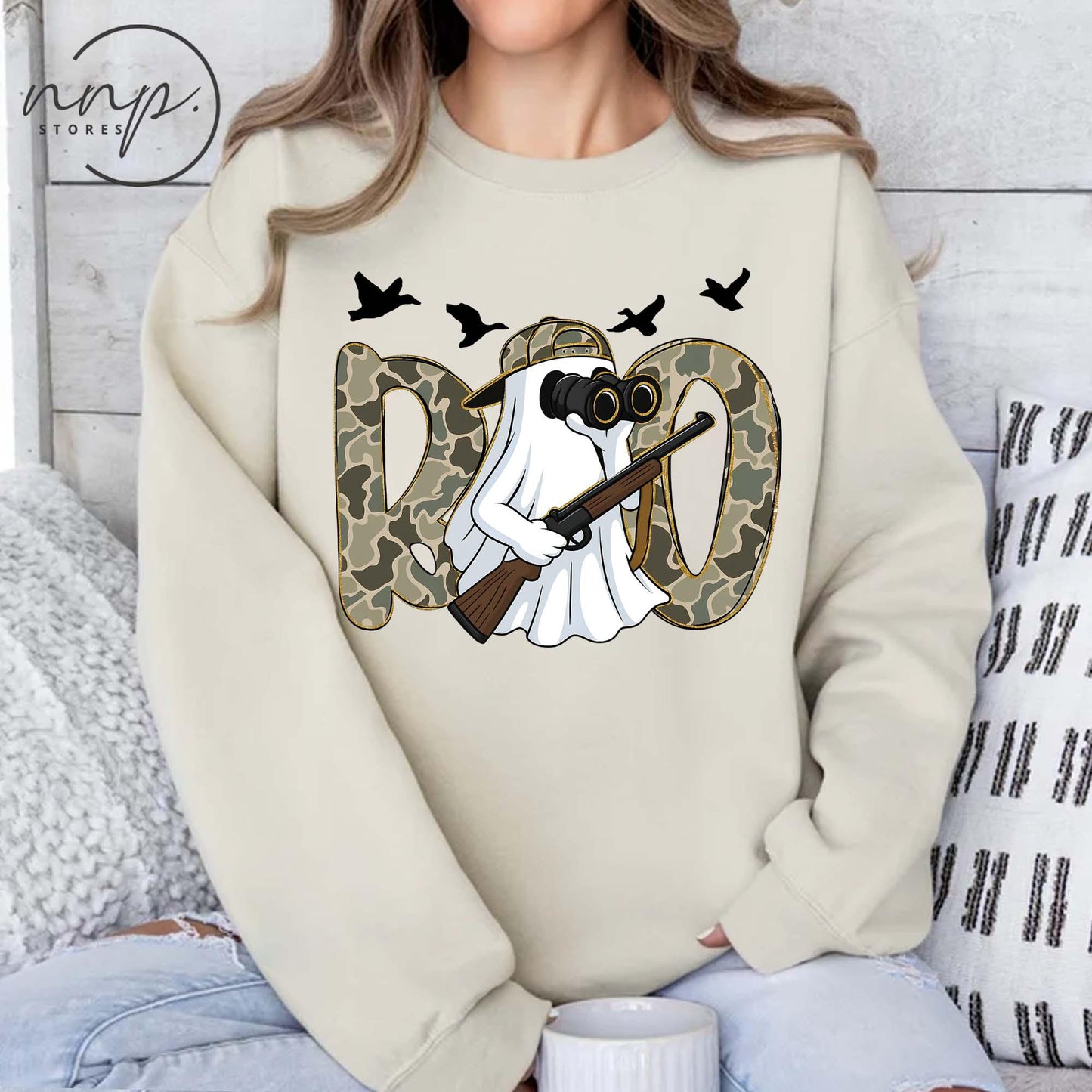 Hunting Season Ghost Boo Sweatshirt, Halloween shirt, Camo Hunter Wildlife Hoodie, Fall Hunting T Shirt, Outdoorsman Top, Waterfowl Deer Tee