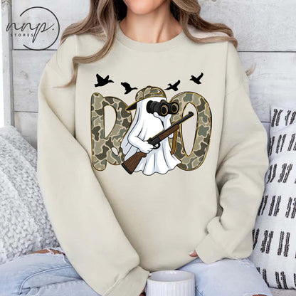 Hunting Season Ghost Boo Sweatshirt, Halloween shirt, Camo Hunter Wildlife Hoodie, Fall Hunting T Shirt, Outdoorsman Top, Waterfowl Deer Tee