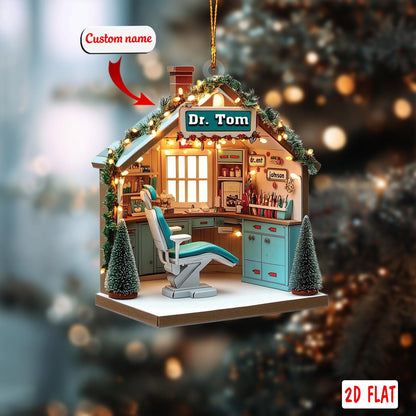 Custom Dentist Office Ornament 2D Flat, Personalized Dental Hygienist Christmas Ornament, Acrylic Ornament Gift for Dentist Clinic Decor