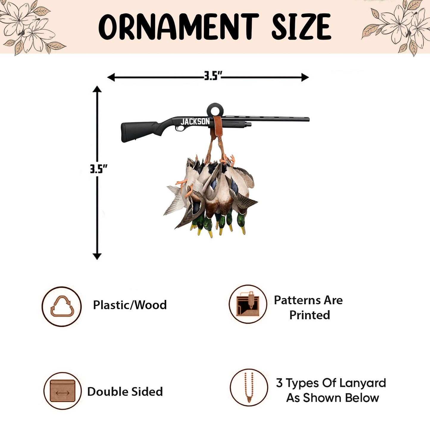 Personalized  Duck Hunting Flat Ornament, Custom Hunting Rearview Mirror Car Accessories, Hunting Christmas Ornament, Gift for Dad, Husband