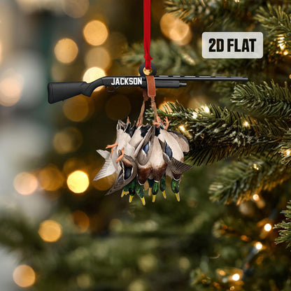 Personalized  Duck Hunting Flat Ornament, Custom Hunting Rearview Mirror Car Accessories, Hunting Christmas Ornament, Gift for Dad, Husband