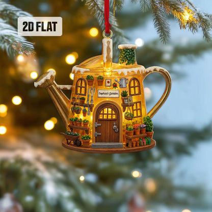 Personalized Garden 2D Flat Ornament, Greenhouse Rearview Mirror Car Accessories, Garden House Christmas Ornament, Xmas Plant Lover Gifts