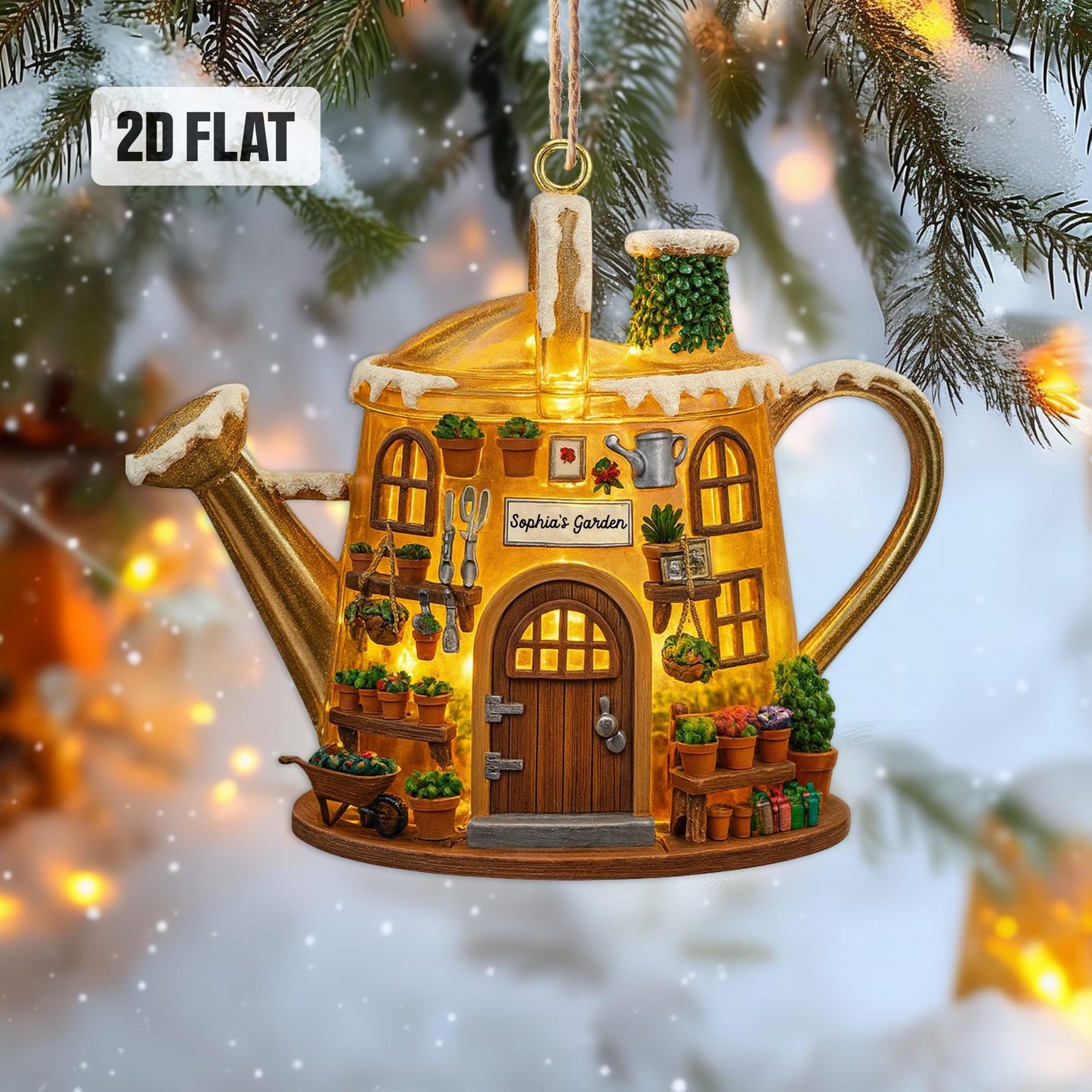 Personalized Garden 2D Flat Ornament, Greenhouse Rearview Mirror Car Accessories, Garden House Christmas Ornament, Xmas Plant Lover Gifts