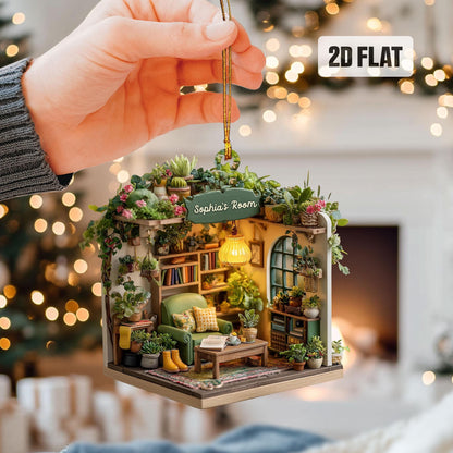 Personalized Garden 2D Flat Ornament, Greenhouse Rearview Mirror Car Accessories, Garden House Christmas Ornament, Plant Lover Gifts