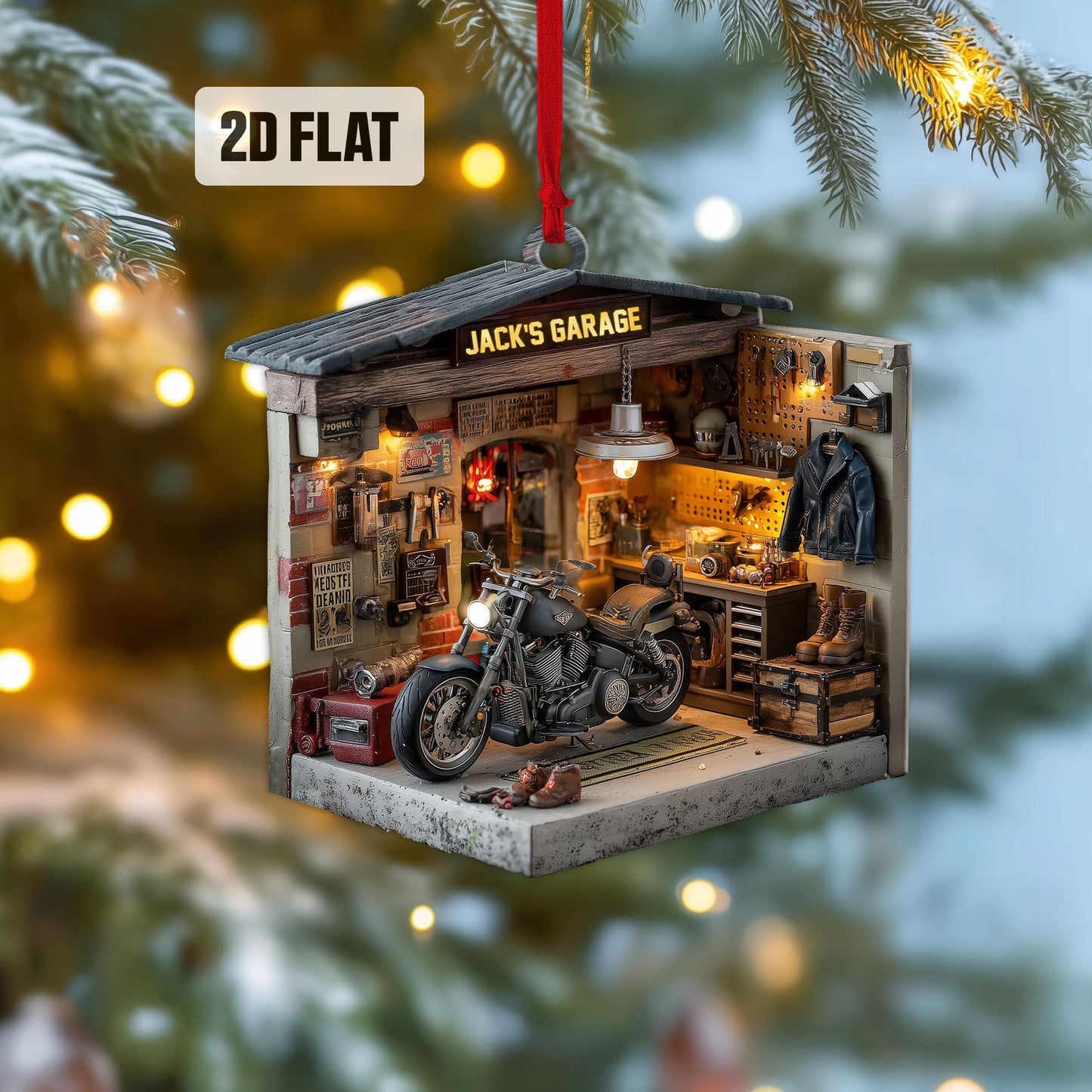 Personalized Motorcycle 2D Flat Ornament, Custom Garage Christmas Tree Ornament, Biker Christmas Ornament, Gift For Biker, Dad, Boyfriend