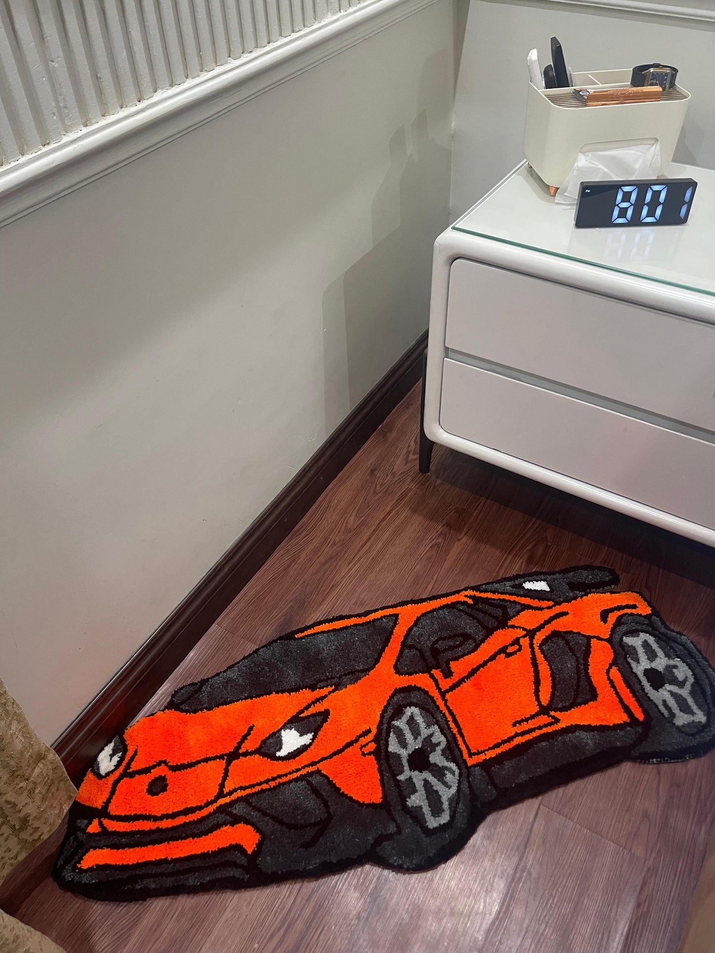 Custom Tufted Car Rug – Handmade Sports Car Rug – Orange Lambo Rug – Cool Room Decor – Boys Room Rug – Racing car rug.