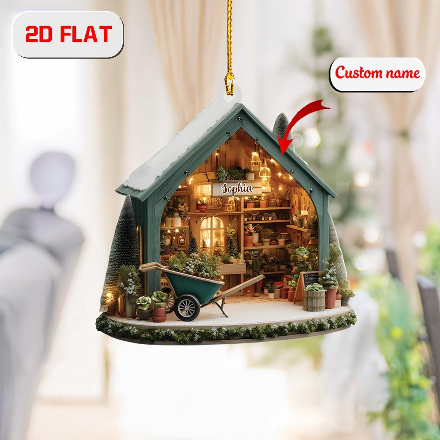 Personalized Garden Shed Christmas Ornament, Custom Name Greenhouse Ornament, 2D Flat Acrylic Decoration, Unique Xmas Gift for Garden