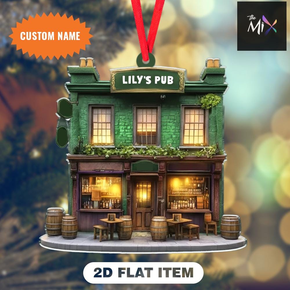 Personalized Irish Pub Christmas Ornament, Irish Pub Christmas Gift, St Patrick's Day Christmas Decor, Christmas Ornament