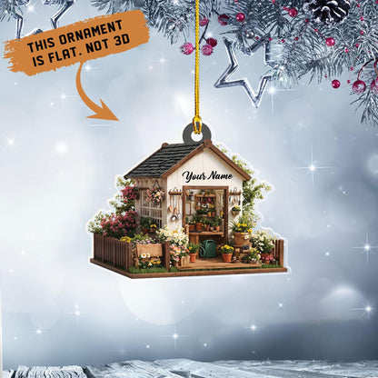 Personalized Garden House Shape Flat Ornament, Gardening Xmas Ornament, Xmas Gift for Gardener, Plant Lover Gift, Gardening Lover