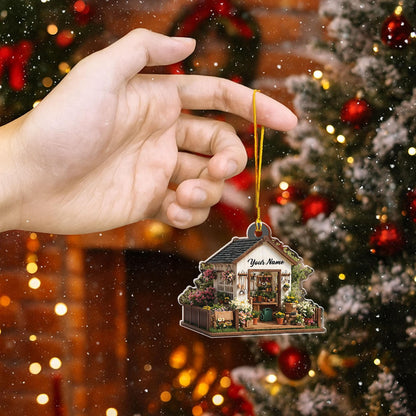 Personalized Garden House Shape Flat Ornament, Gardening Xmas Ornament, Xmas Gift for Gardener, Plant Lover Gift, Gardening Lover