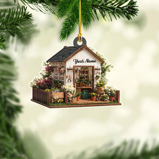 Personalized Garden House Shape Flat Ornament, Gardening Xmas Ornament, Xmas Gift for Gardener, Plant Lover Gift, Gardening Lover
