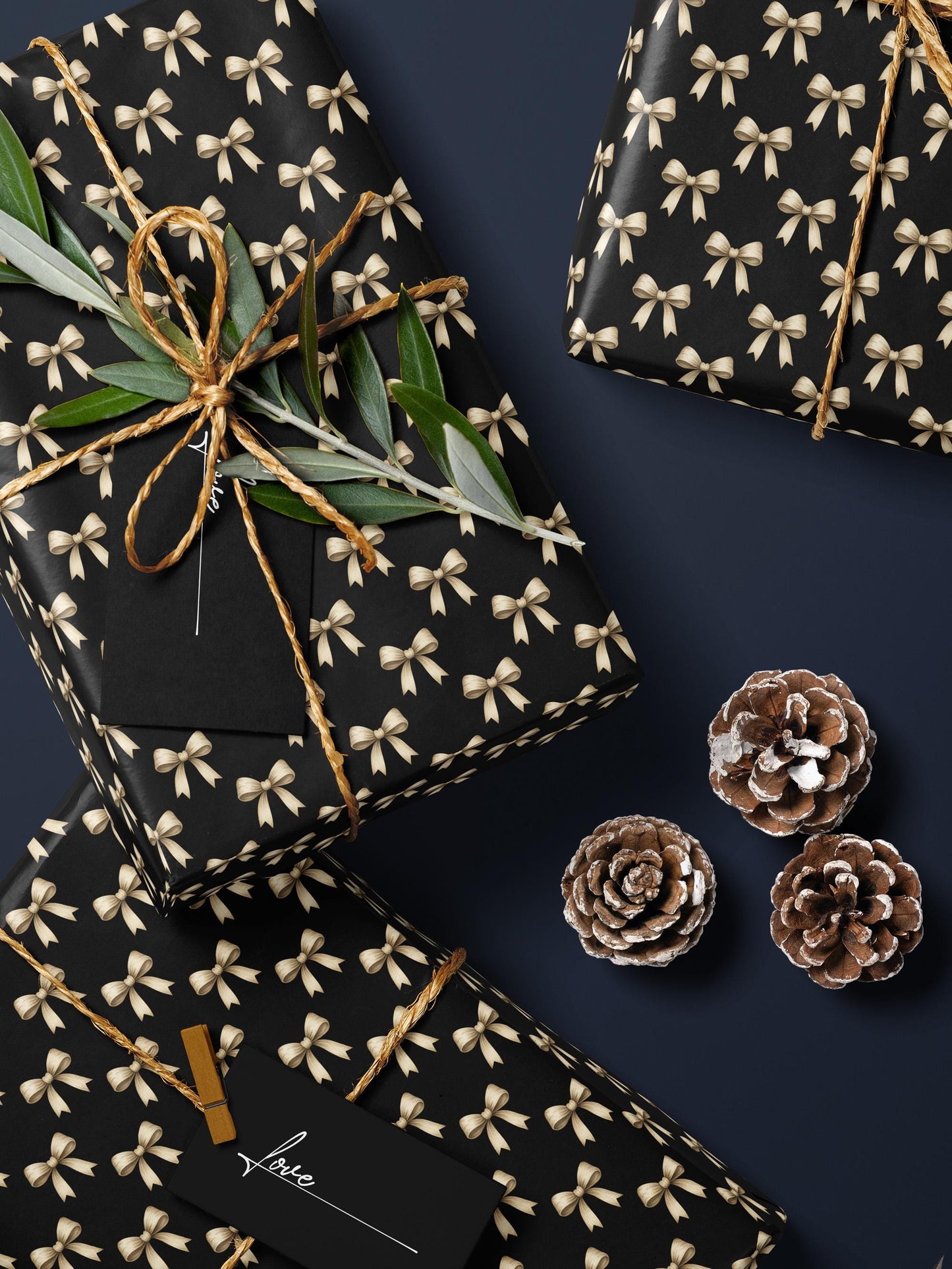 Classy Wrapping Paper Black Bow Gift Wrap Chic Wrapping Paper Wedding Gift for Her Birthday Present Bachelorette Gift Idea for Bridesmaid