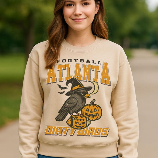 Vintage Style Atlanta Spooky Sweatshirt | Dirty Birds Halloween Football Shirt | Spooky Crow Pumpkin Shirt | Fall Sports Fan Gift
