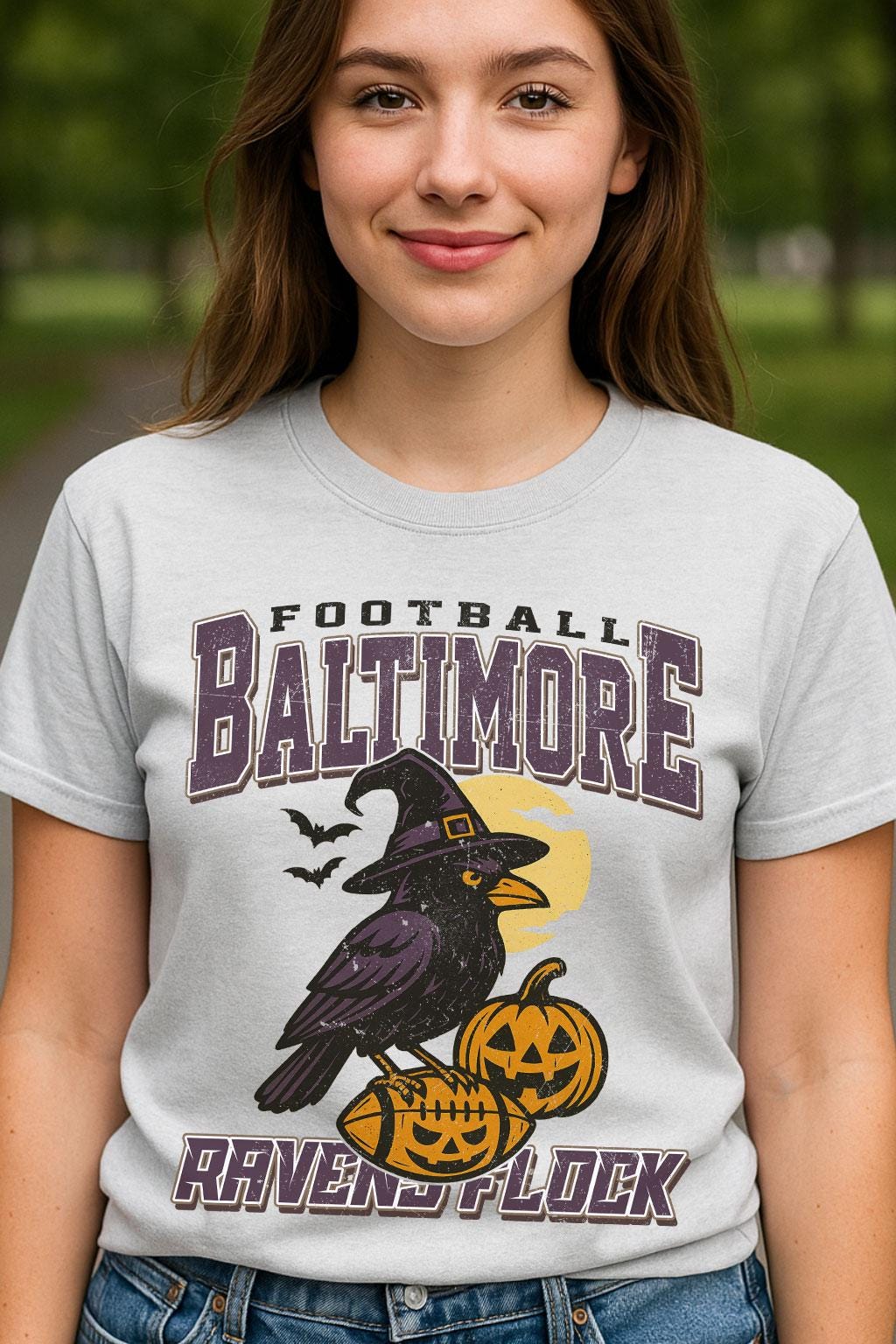 Vintage Style Baltimore Spooky Sweatshirt | Ravens Flock Halloween Football Shirt | Spooky Crow Pumpkin Shirt | Fall Sports Fan Gift