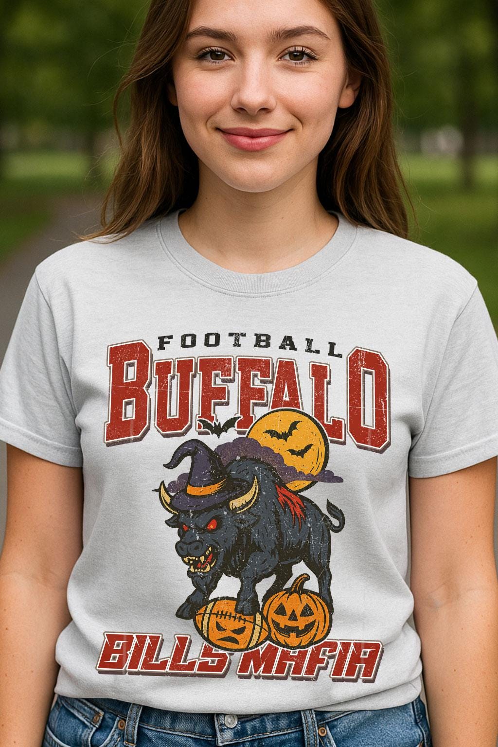 Vintage Style Buffalo Spooky Sweatshirt | Bills Mafia Halloween Football Shirt | Spooky Crow Pumpkin Shirt | Fall Sports Fan Gift