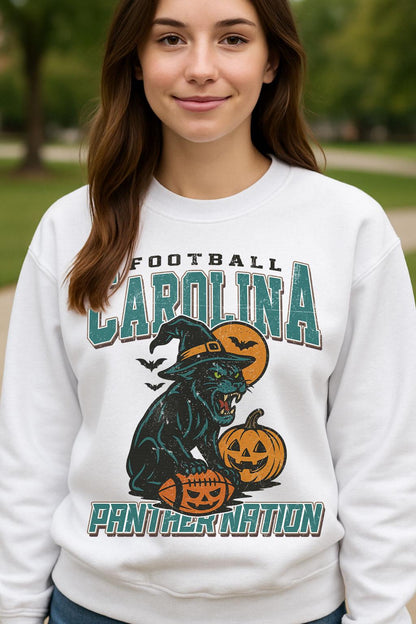 Vintage Style Carolina Spooky Sweatshirt | Panther Nation Halloween Football Shirt | Spooky Crow Pumpkin Shirt | Fall Sports Fan Gift