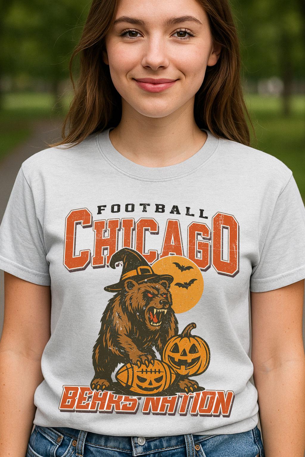 Vintage Style Chicago Spooky Sweatshirt | Bears Nation Halloween Football Shirt | Spooky Crow Pumpkin Shirt | Fall Sports Fan Gift
