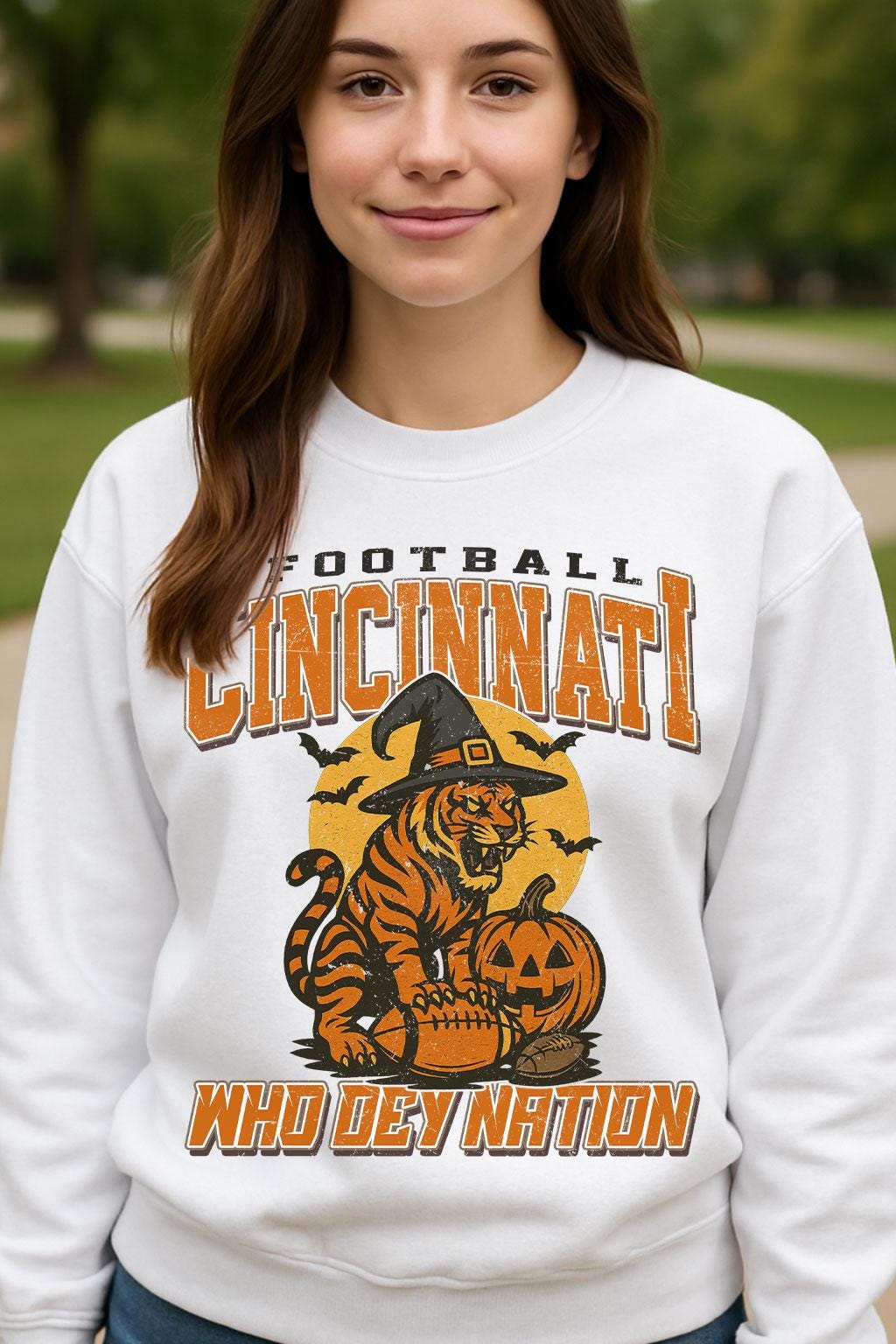 Vintage Style Cincinnati Spooky Sweatshirt | Who Dey Nation Halloween Football Shirt | Spooky Crow Pumpkin Shirt | Fall Sports Fan Gift