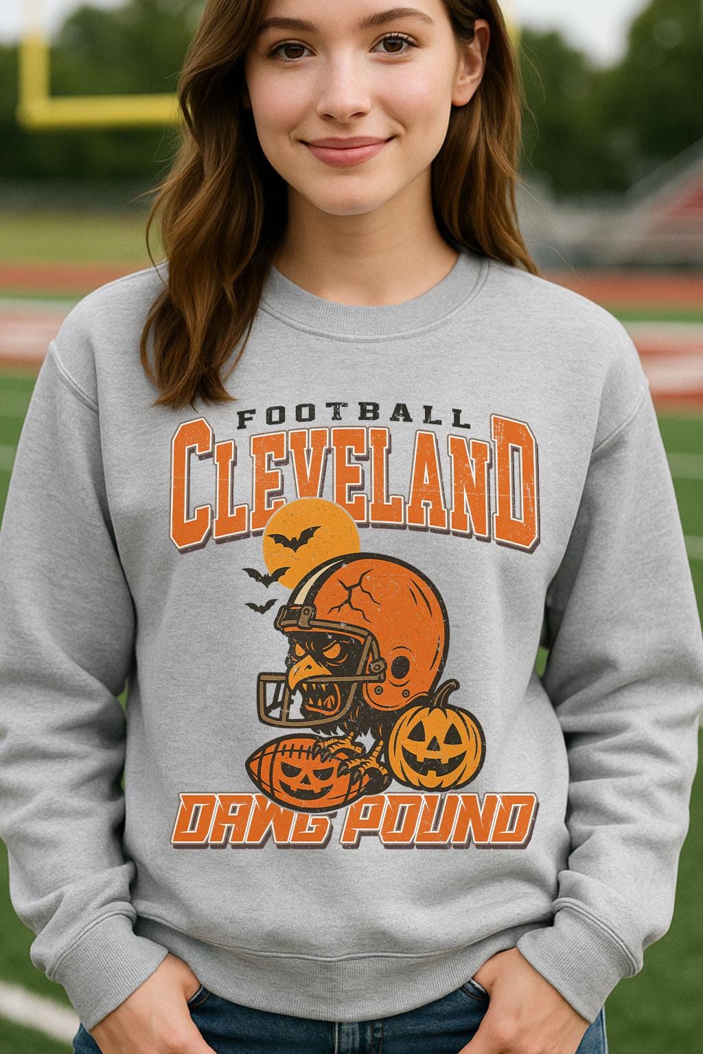 Vintage Style Cleveland Spooky Sweatshirt | Dawg Pound Halloween Football Shirt | Spooky Crow Pumpkin Shirt | Fall Sports Fan Gift
