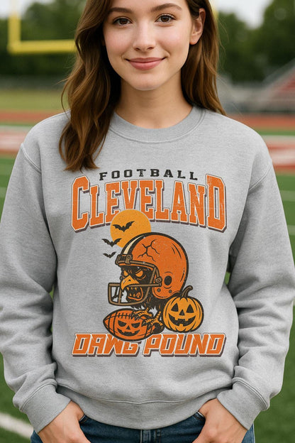 Vintage Style Cleveland Spooky Sweatshirt | Dawg Pound Halloween Football Shirt | Spooky Crow Pumpkin Shirt | Fall Sports Fan Gift