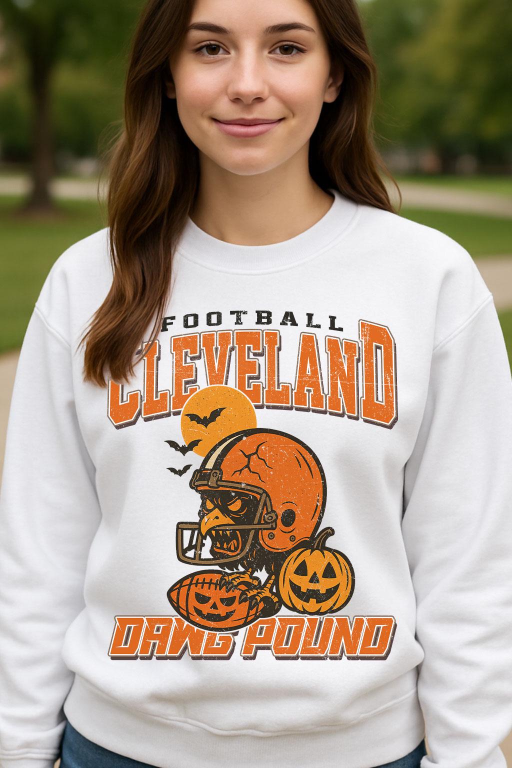 Vintage Style Cleveland Spooky Sweatshirt | Dawg Pound Halloween Football Shirt | Spooky Crow Pumpkin Shirt | Fall Sports Fan Gift