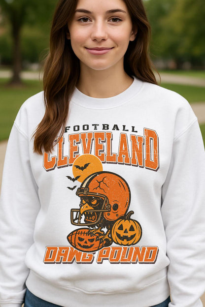 Vintage Style Cleveland Spooky Sweatshirt | Dawg Pound Halloween Football Shirt | Spooky Crow Pumpkin Shirt | Fall Sports Fan Gift