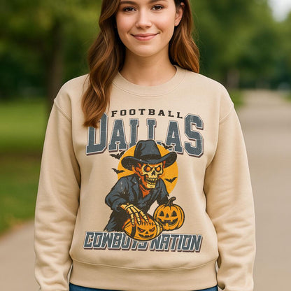 Vintage Style Dallas Spooky Sweatshirt | Cowboys Nation Halloween Football Shirt | Spooky Crow Pumpkin Shirt | Fall Sports Fan Gift