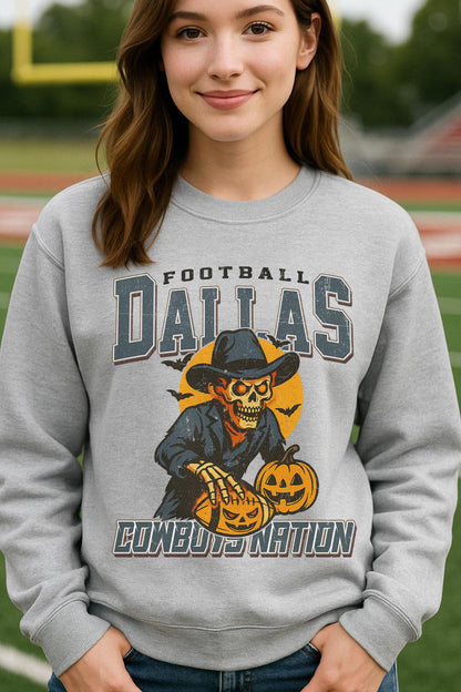 Vintage Style Dallas Spooky Sweatshirt | Cowboys Nation Halloween Football Shirt | Spooky Crow Pumpkin Shirt | Fall Sports Fan Gift