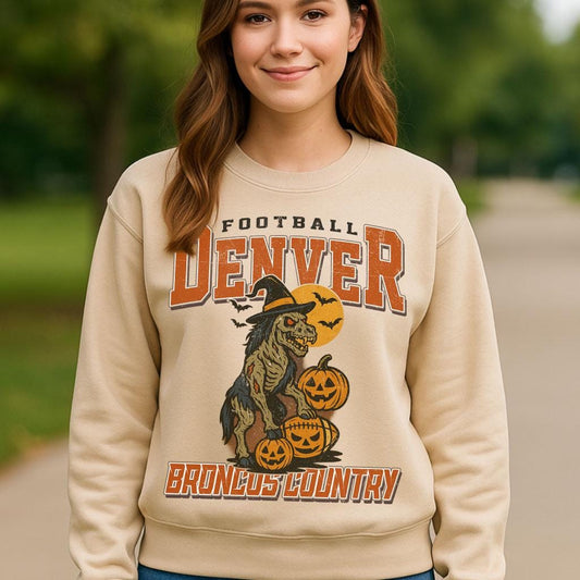 Vintage Style Denver Spooky Sweatshirt | Broncos Country Halloween Football Shirt | Spooky Crow Pumpkin Shirt | Fall Sports Fan Gift