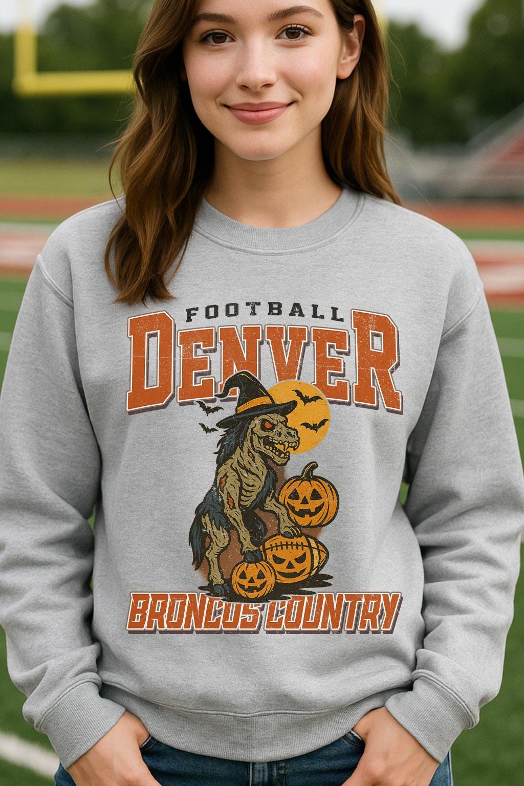 Vintage Style Denver Spooky Sweatshirt | Broncos Country Halloween Football Shirt | Spooky Crow Pumpkin Shirt | Fall Sports Fan Gift