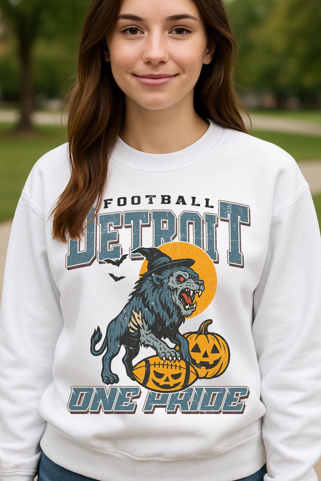 Vintage Style Detroit Spooky Sweatshirt | One Pride Halloween Football Shirt | Spooky Crow Pumpkin Shirt | Fall Sports Fan Gift