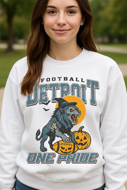 Vintage Style Detroit Spooky Sweatshirt | One Pride Halloween Football Shirt | Spooky Crow Pumpkin Shirt | Fall Sports Fan Gift