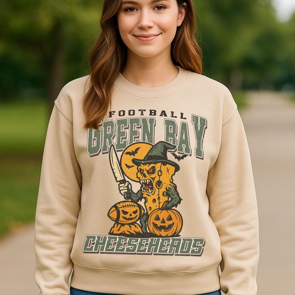 Vintage Style Green Bay Spooky Sweatshirt | Cheeseheads Halloween Football Shirt | Spooky Crow Pumpkin Shirt | Fall Sports Fan Gift