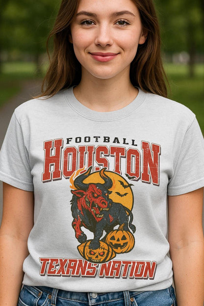 Vintage Style Houston Spooky Sweatshirt | Texans Nation Halloween Football Shirt | Spooky Crow Pumpkin Shirt | Fall Sports Fan Gift