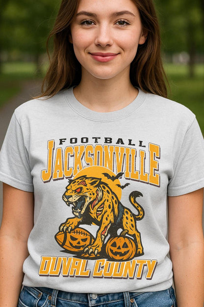 Vintage Style Jacksonville Spooky Sweatshirt | Duval County Halloween Football Shirt | Spooky Crow Pumpkin Shirt | Fall Sports Fan Gift