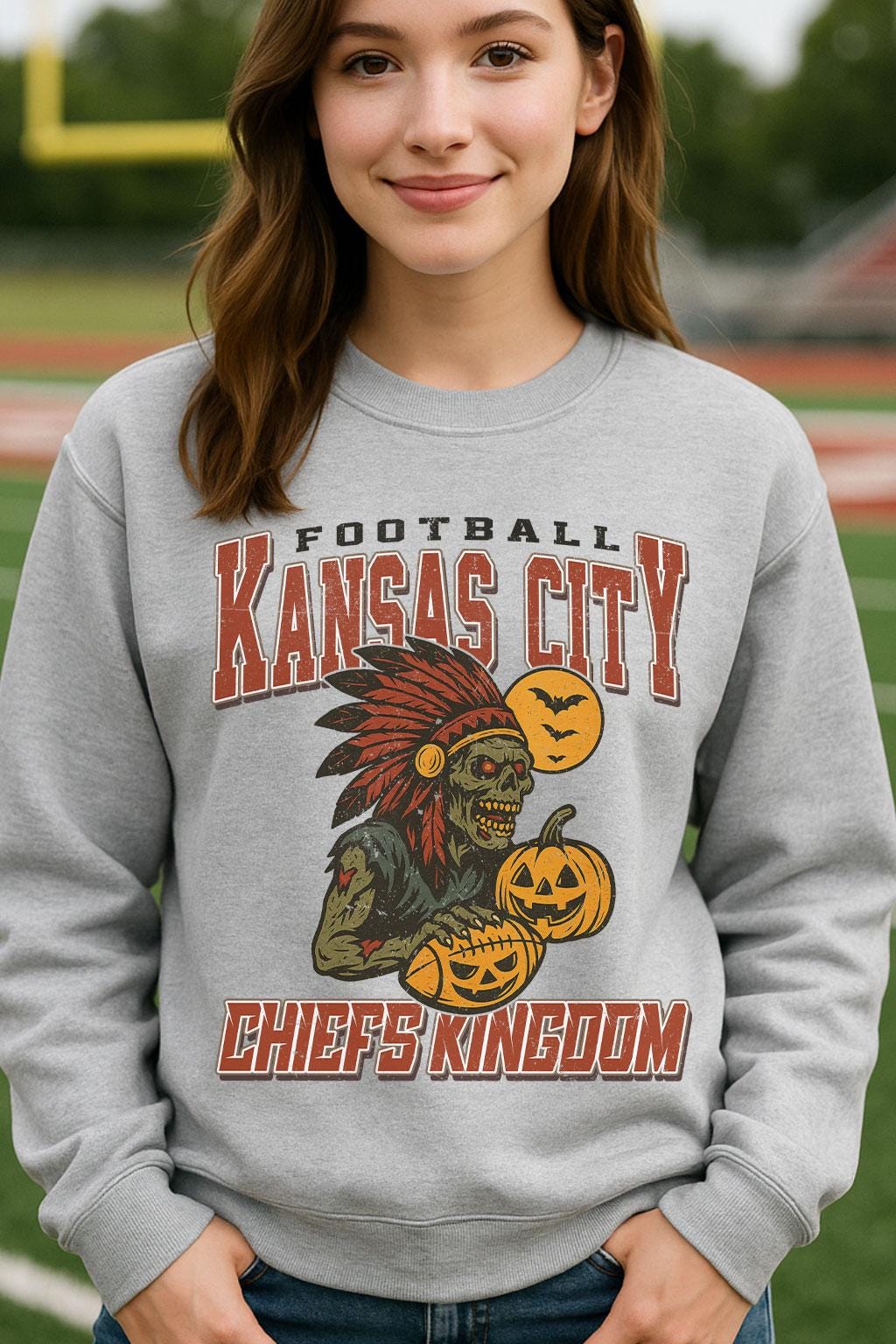 Vintage Style Kansas Spooky Sweatshirt | Chiefs Kingdom Halloween Football Shirt | Spooky Crow Pumpkin Shirt | Fall Sports Fan Gift