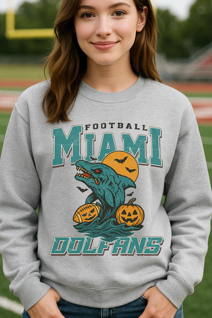 Vintage Style Miami Spooky Sweatshirt | Dolfans Halloween Football Shirt | Spooky Crow Pumpkin Shirt | Fall Sports Fan Gift