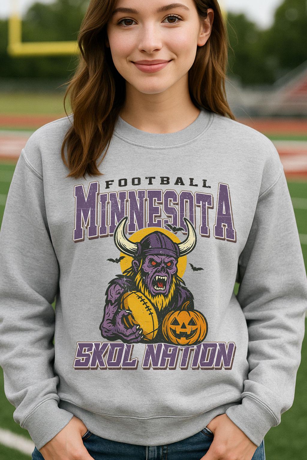 Vintage Style Minnesota Spooky Sweatshirt | Skol Nation Halloween Football Shirt | Spooky Crow Pumpkin Shirt | Fall Sports Fan Gift