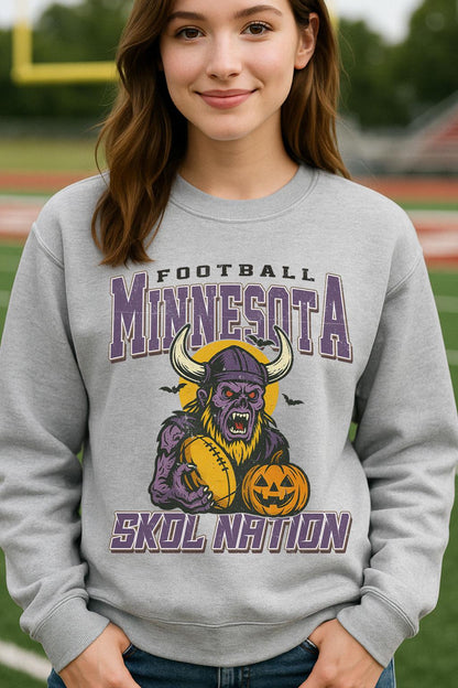 Vintage Style Minnesota Spooky Sweatshirt | Skol Nation Halloween Football Shirt | Spooky Crow Pumpkin Shirt | Fall Sports Fan Gift