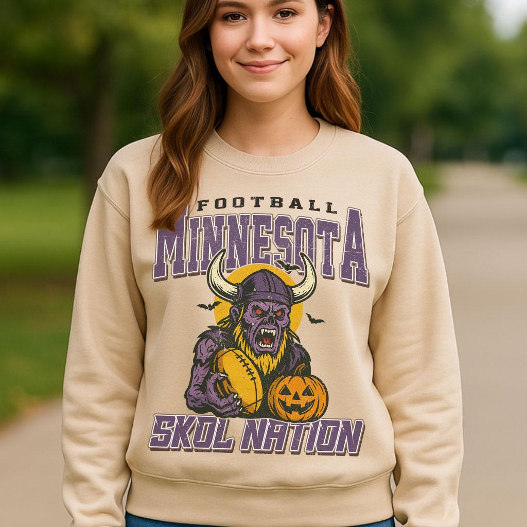 Vintage Style Minnesota Spooky Sweatshirt | Skol Nation Halloween Football Shirt | Spooky Crow Pumpkin Shirt | Fall Sports Fan Gift