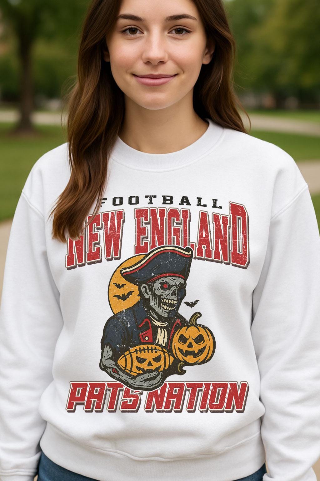 Vintage Style New England Spooky Sweatshirt | Pats Nation Halloween Football Shirt | Spooky Crow Pumpkin Shirt | Fall Sports Fan Gift